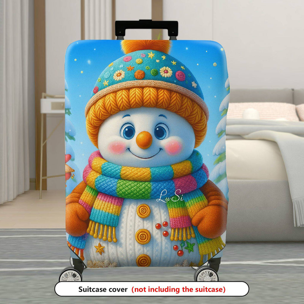 1-Piece Snowman Winter Holiday Colorful Cute Fun  Suitcase Luggage Cover, Stretch Protective Sleeve
