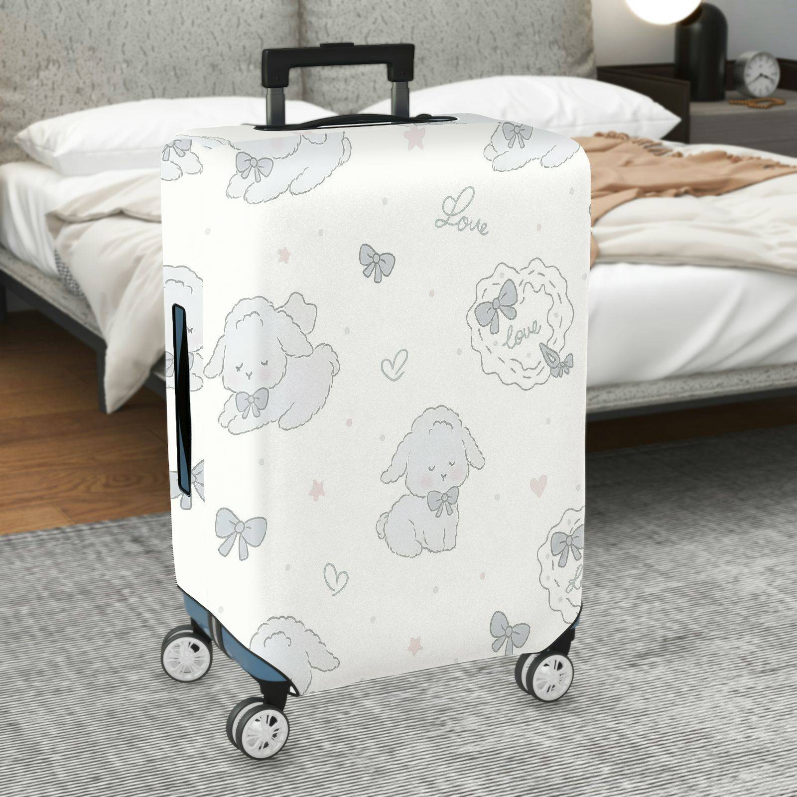 1-Piece Cute Pastel Sheep Bow Heart Star  Suitcase Luggage Cover, Stretch Protective Sleeve