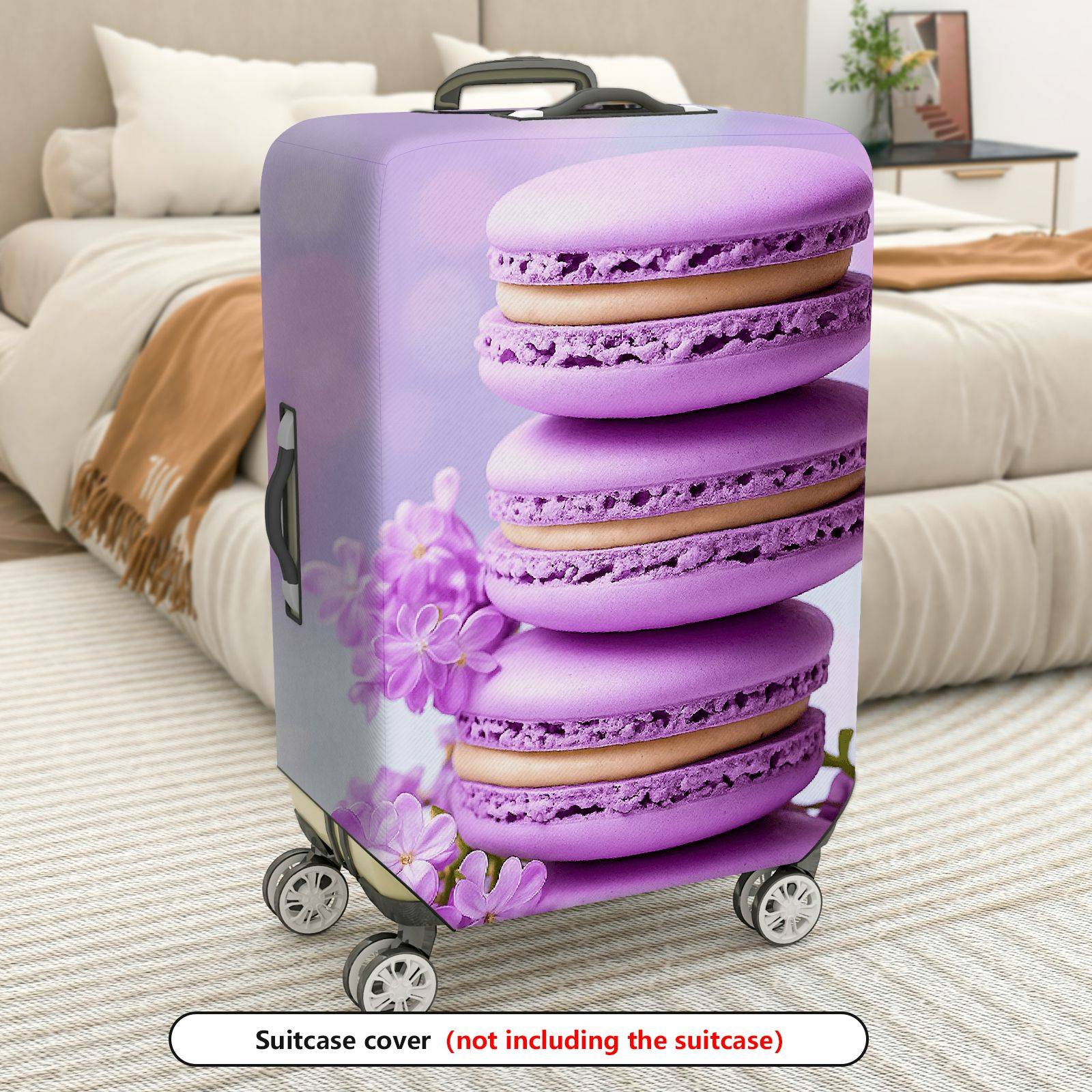 1-Piece Purple Macaron Floral Spring Vibrant Aesthetic  Suitcase Luggage Cover, Stretch Protective Sleeve