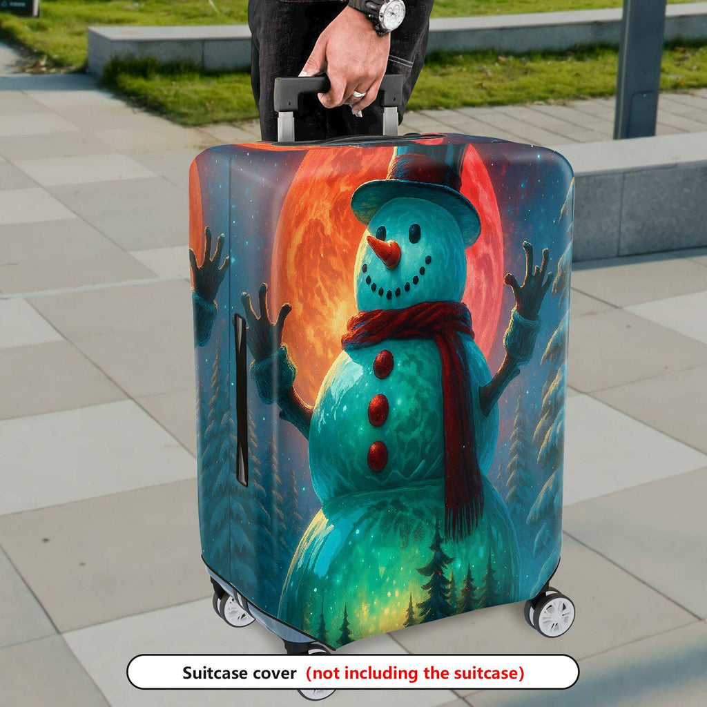 1-Piece Snowman Christmas Winter Holiday Festive Night  Suitcase Luggage Cover, Stretch Protective Sleeve