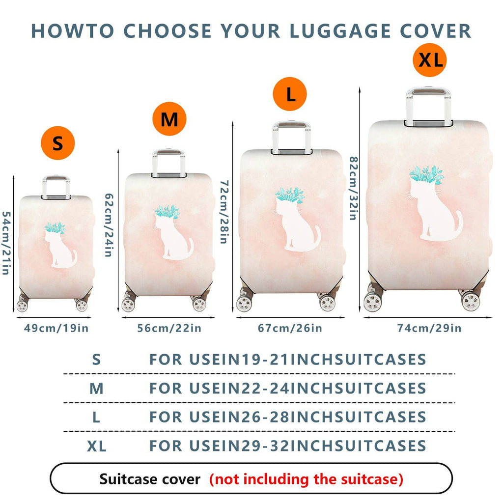 1-Piece Cat Plant Watercolor Pink Cute Stylish Modern  Suitcase Luggage Cover, Stretch Protective Sleeve