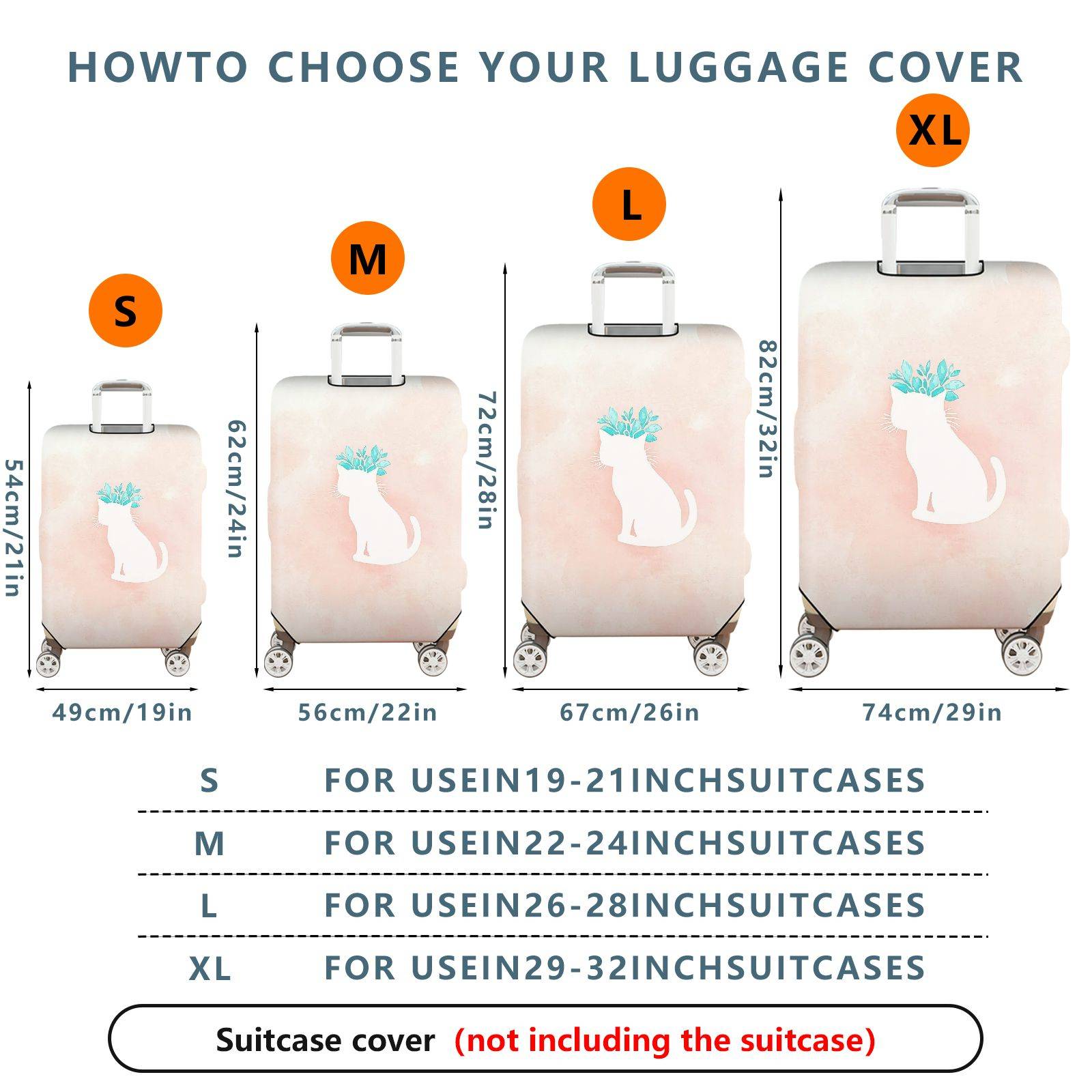 1-Piece Cat Plant Watercolor Pink Cute Stylish Modern  Suitcase Luggage Cover, Stretch Protective Sleeve