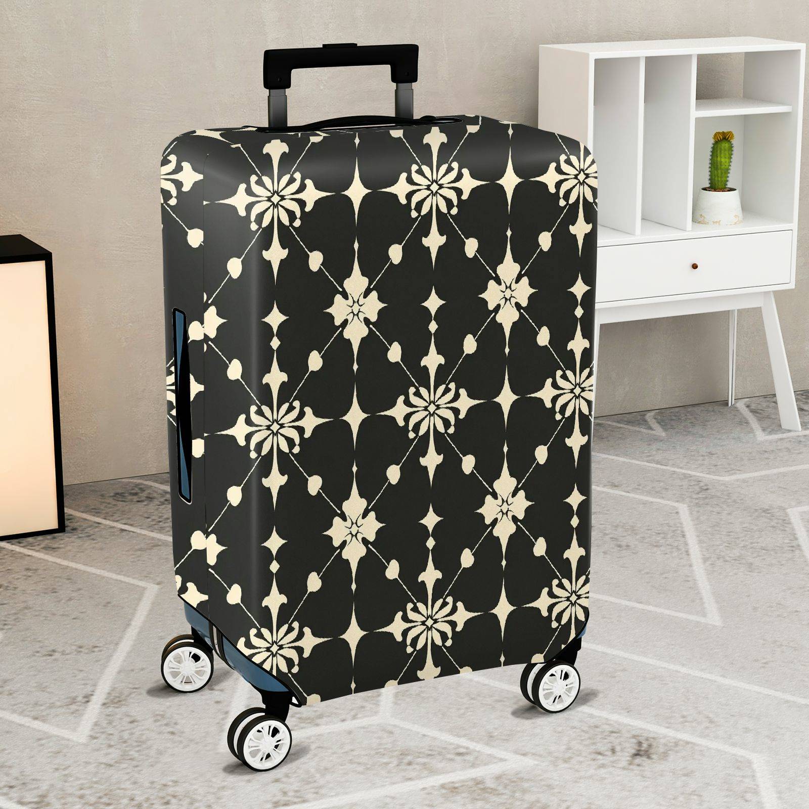 1-Piece Elegant Floral Pattern Black Beige Geometric Art Style  Suitcase Luggage Cover, Stretch Protective Sleeve
