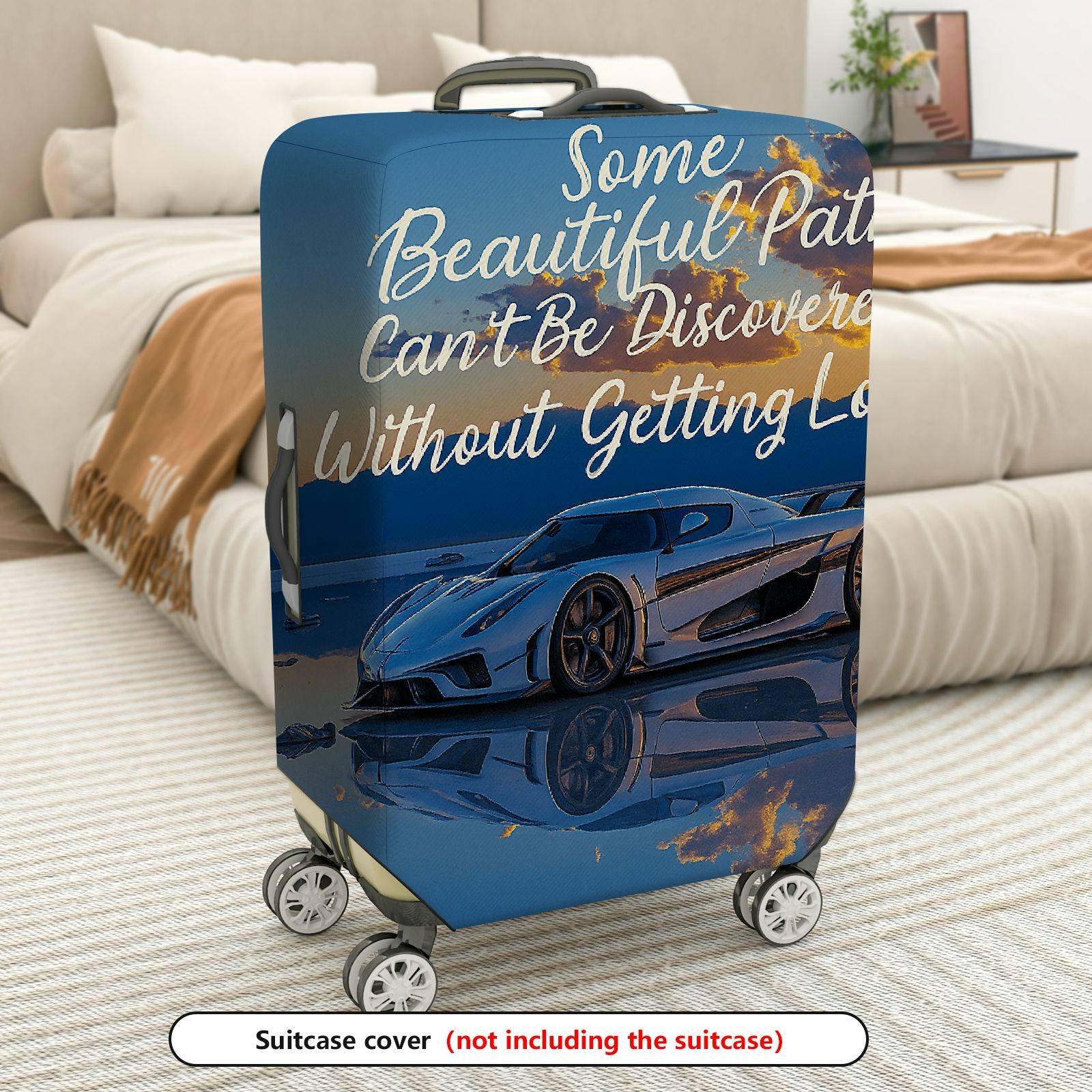 1-Piece Artistic Inspirational Car Scenic Quote  Suitcase Luggage Cover, Stretch Protective Sleeve