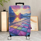 1-Piece Sunset Mountain Reflection Colorful Geometric Scenic  Suitcase Luggage Cover, Stretch Protective Sleeve