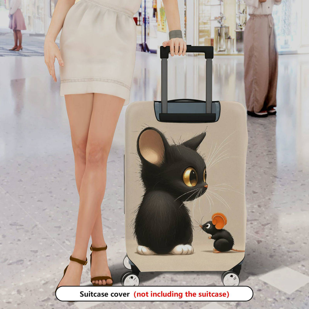 1-Piece Cute  Animal Black Cat Mouse Design  Suitcase Luggage Cover, Stretch Protective Sleeve