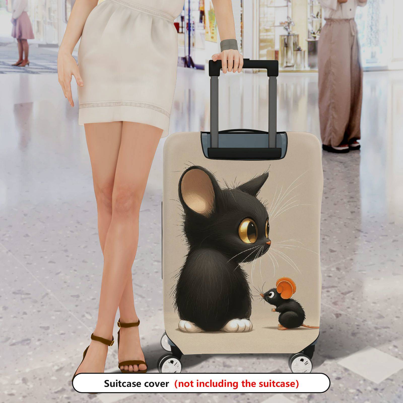 1-Piece Cute  Animal Black Cat Mouse Design  Suitcase Luggage Cover, Stretch Protective Sleeve