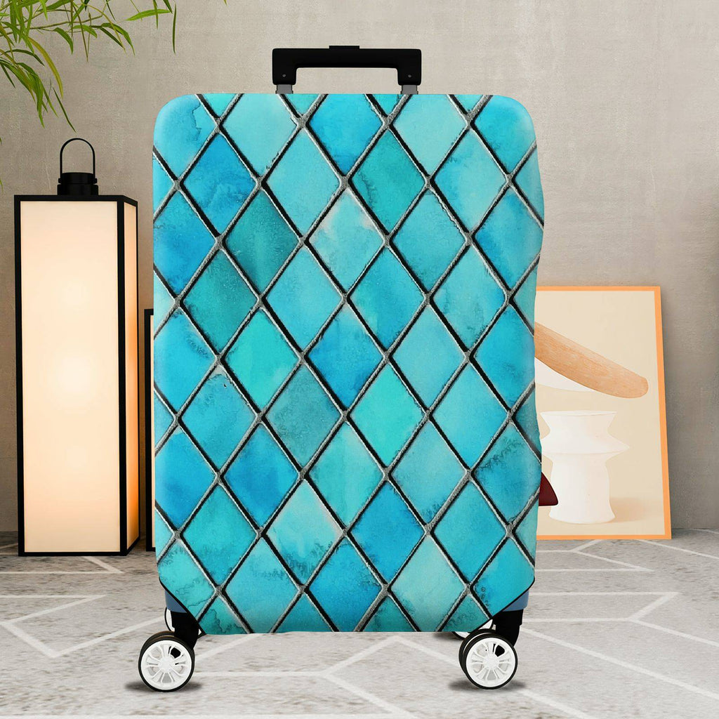1-Piece Geometric Blue Diamond Abstract Artistic Modern Stylish  Suitcase Luggage Cover, Stretch Protective Sleeve