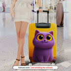 1-Piece Cute Furry Purple Cat Yellow  Suitcase Luggage Cover, Stretch Protective Sleeve