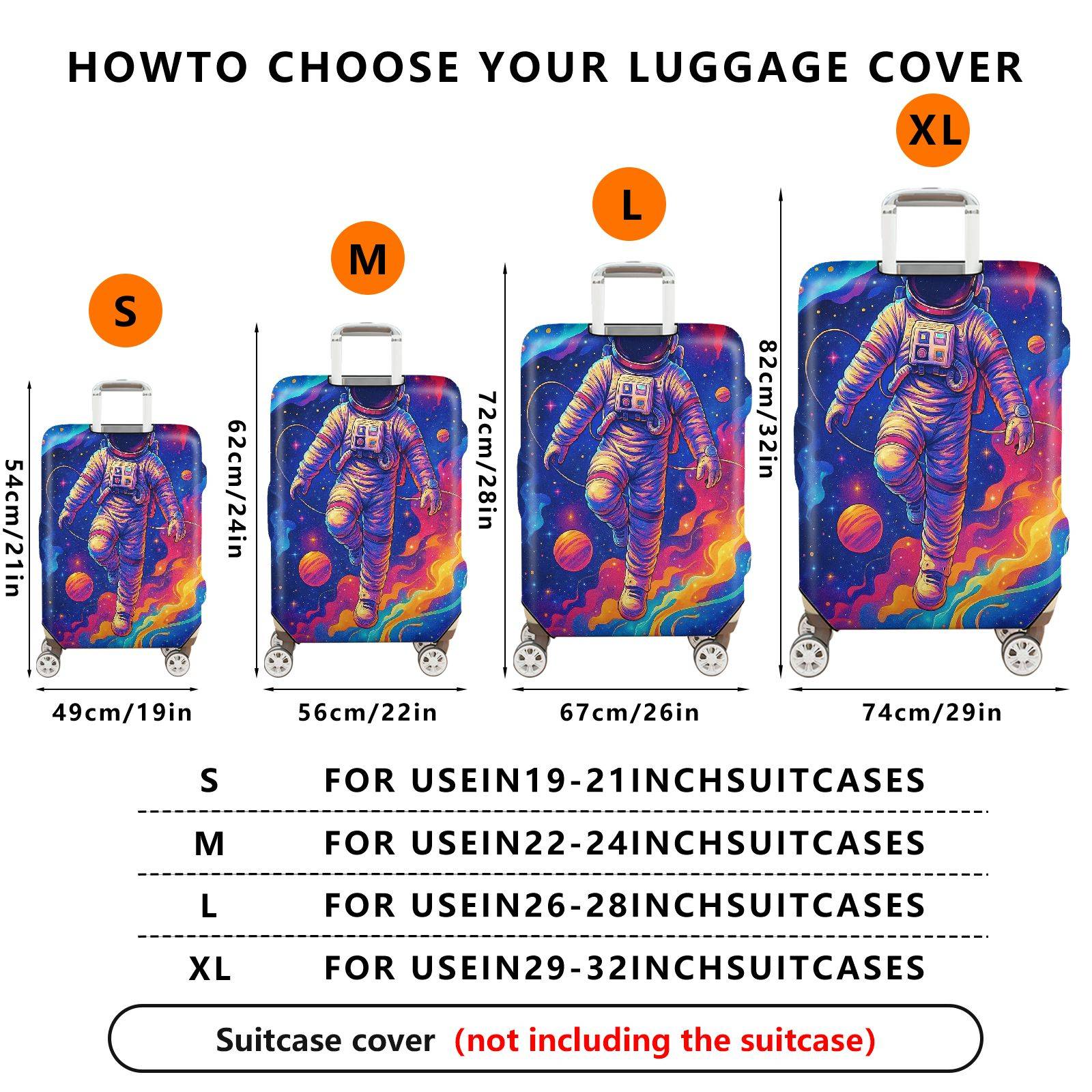 1-Piece Astronaut Galaxy Space Stars Planets Universe  Suitcase Luggage Cover, Stretch Protective Sleeve