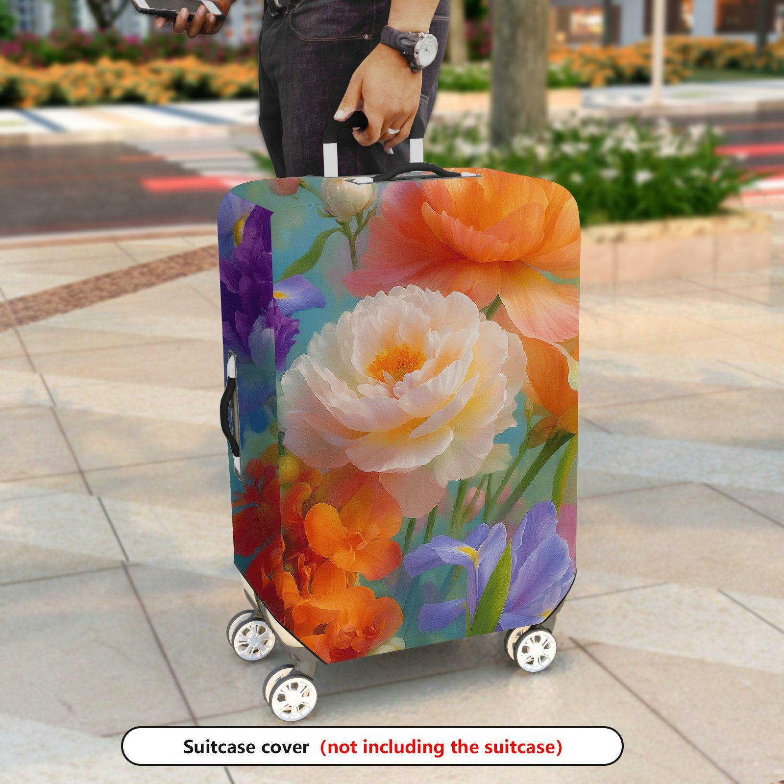 1-Piece Floral Colorful Artistic Bloom Garden Flower  Suitcase Luggage Cover, Stretch Protective Sleeve