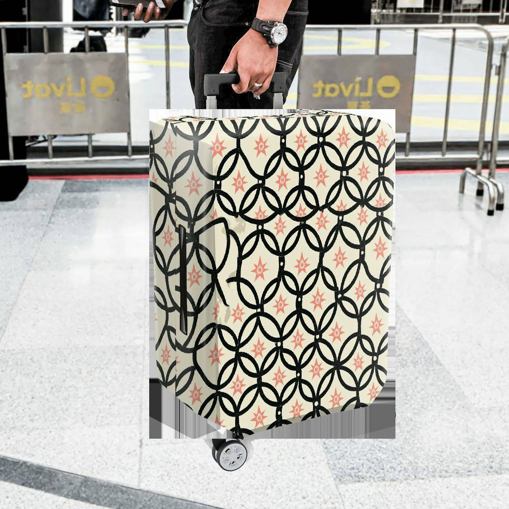 1-Piece Geometric Star Black Pink Cream Pattern  Suitcase Luggage Cover, Stretch Protective Sleeve