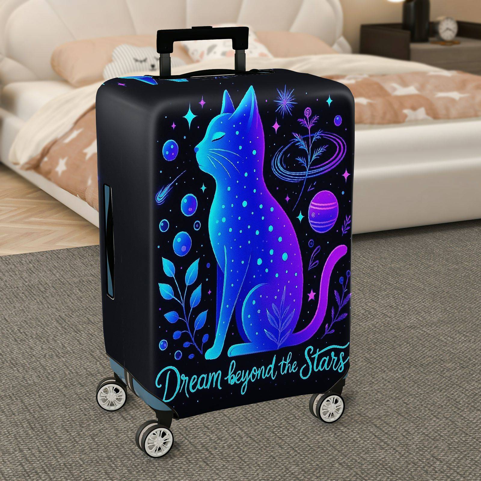 1-Piece Galaxy Cat Starry Night Cosmic Space Dream  Suitcase Luggage Cover, Stretch Protective Sleeve