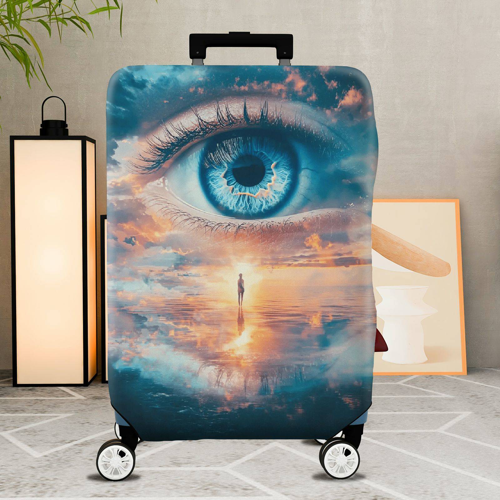 1-Piece Surreal Eye Landscape Reflection Clouds Blue  Suitcase Luggage Cover, Stretch Protective Sleeve