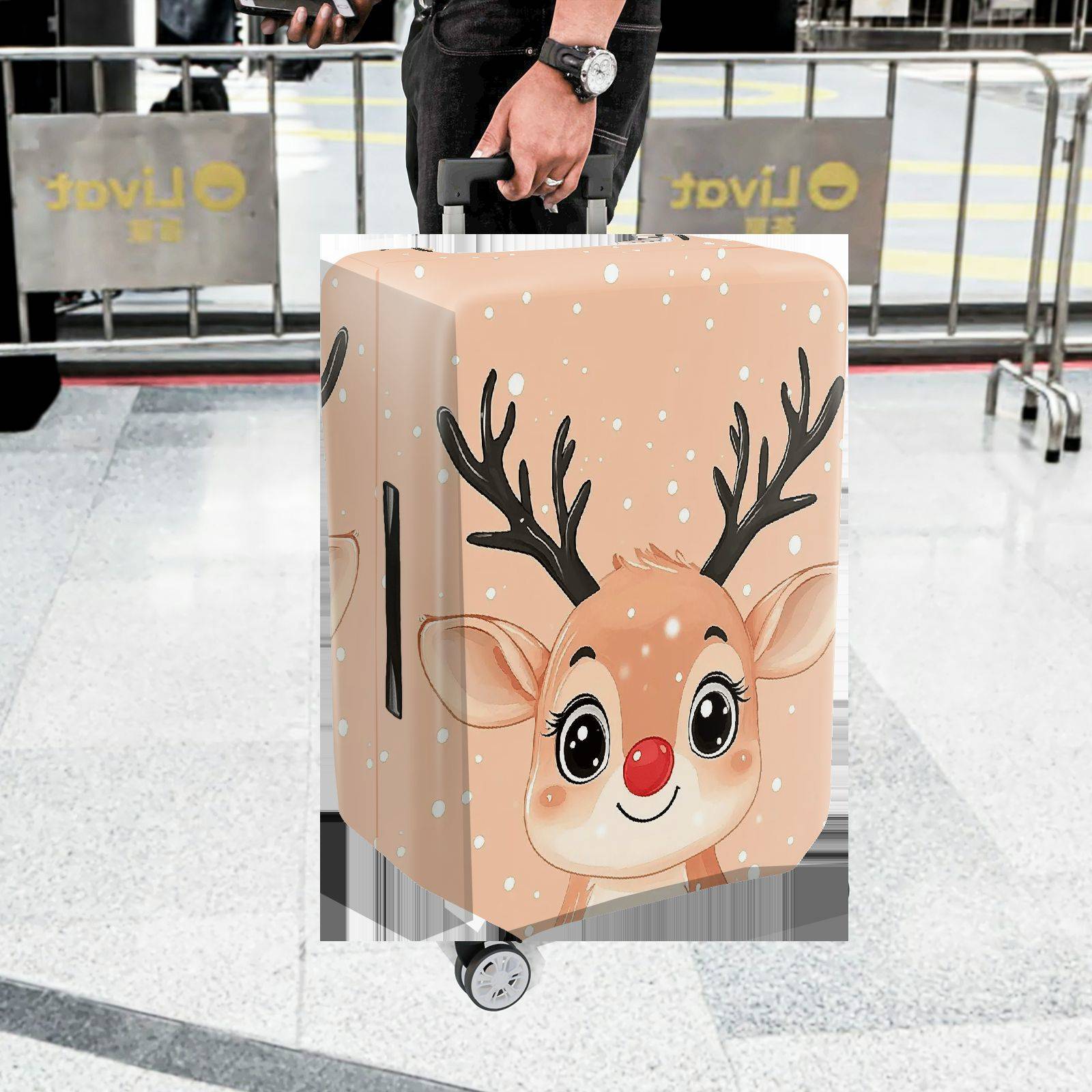 1-Piece Cute Festive Reindeer Snow  Holiday  Suitcase Luggage Cover, Stretch Protective Sleeve