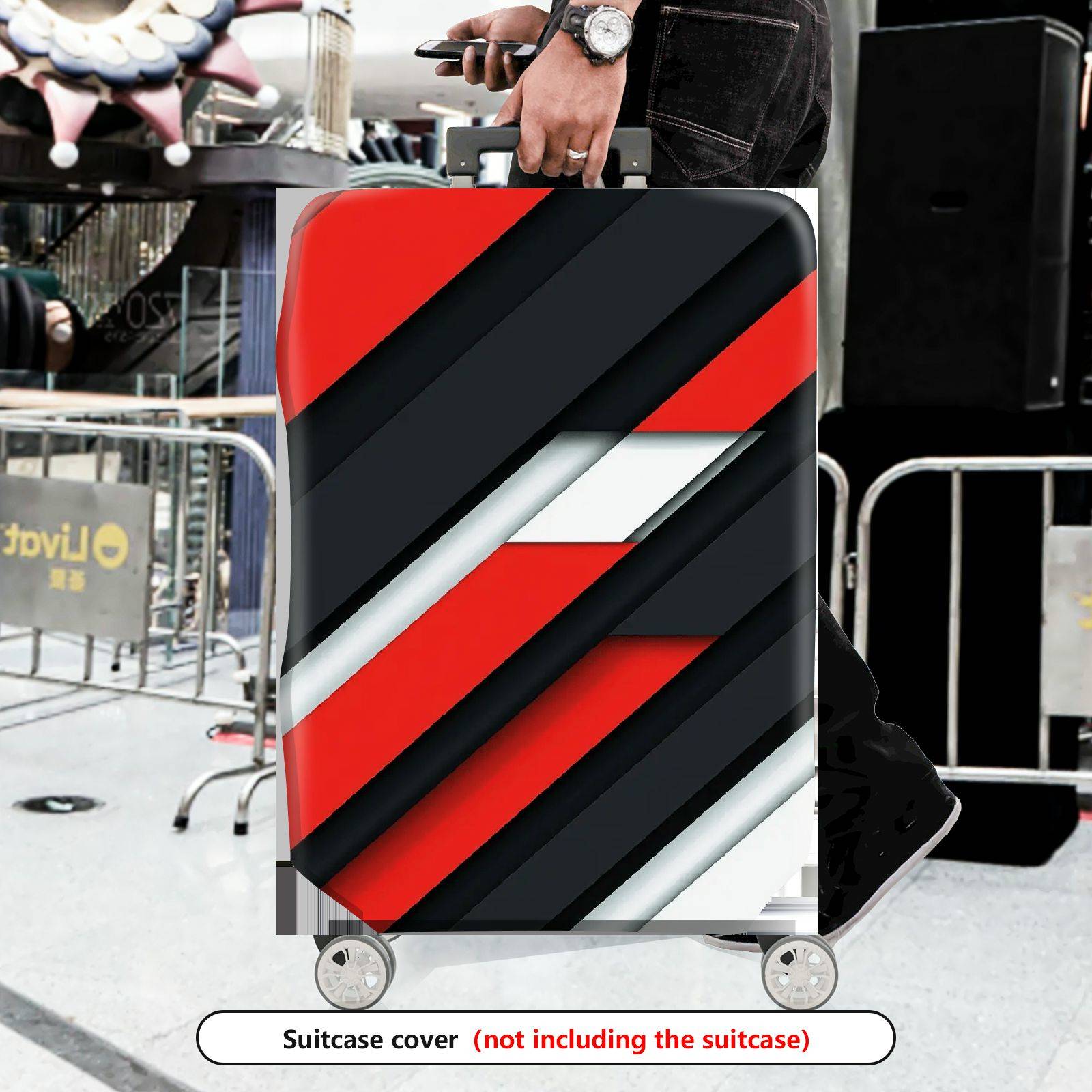 1-Piece Abstract Geometric Red Black White Bold Stylish  Suitcase Luggage Cover, Stretch Protective Sleeve