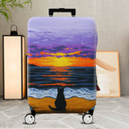 1-Piece Sunset Ocean Cat Beach Evening Landscape  Suitcase Luggage Cover, Stretch Protective Sleeve