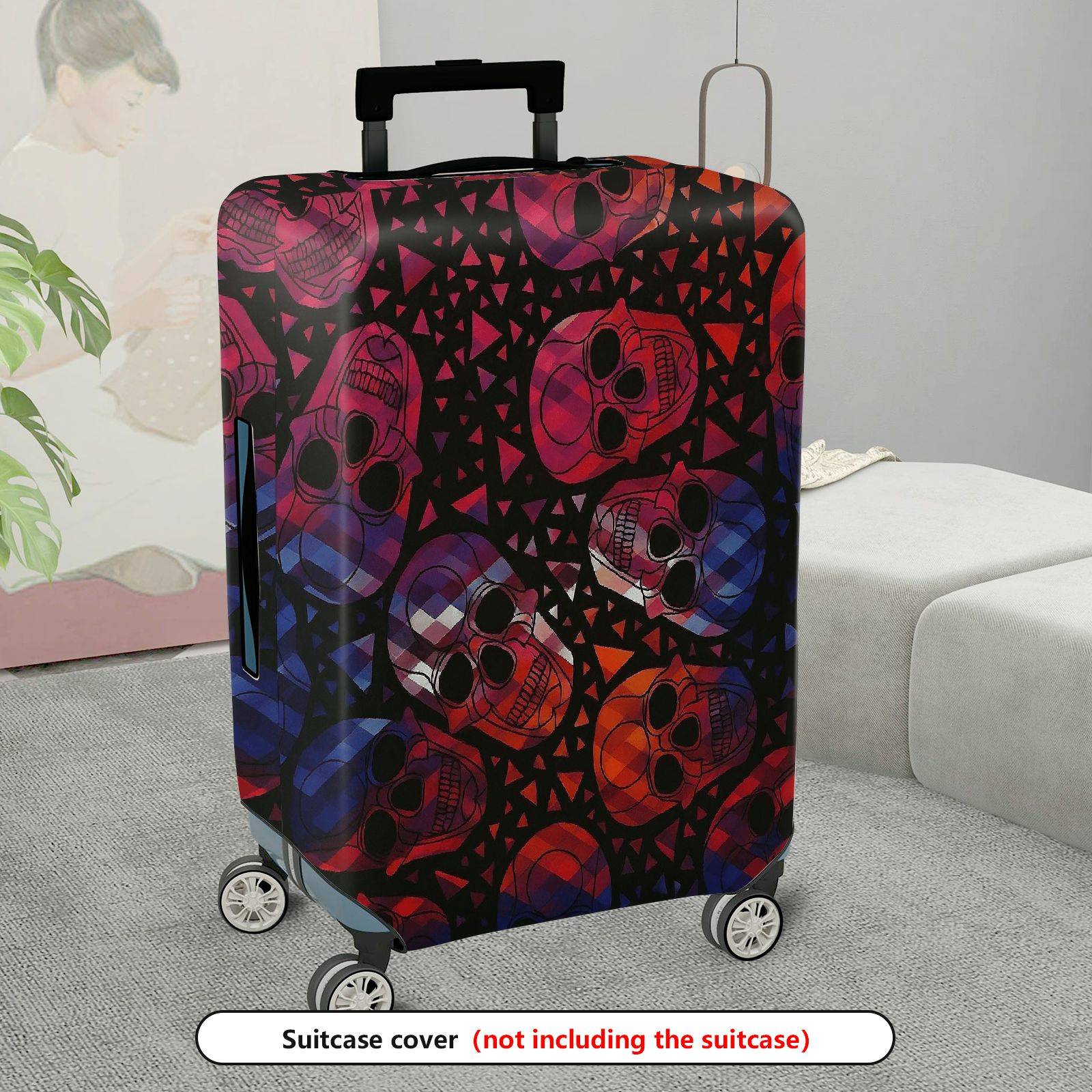 1-Piece Skull Pattern Abstract Geometric Colorful Halloween  Suitcase Luggage Cover, Stretch Protective Sleeve