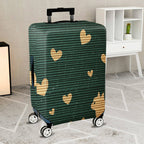 1-Piece Green Striped Heart Cat Fun Cute  Suitcase Luggage Cover, Stretch Protective Sleeve
