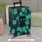 1-Piece Black Cat Green Rose Floral Art  Design  Suitcase Luggage Cover, Stretch Protective Sleeve
