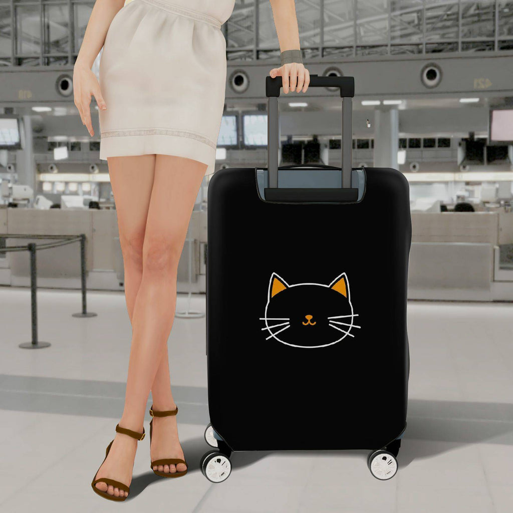 1-Piece Black Cat Cute  Whiskers Ears Face  Suitcase Luggage Cover, Stretch Protective Sleeve