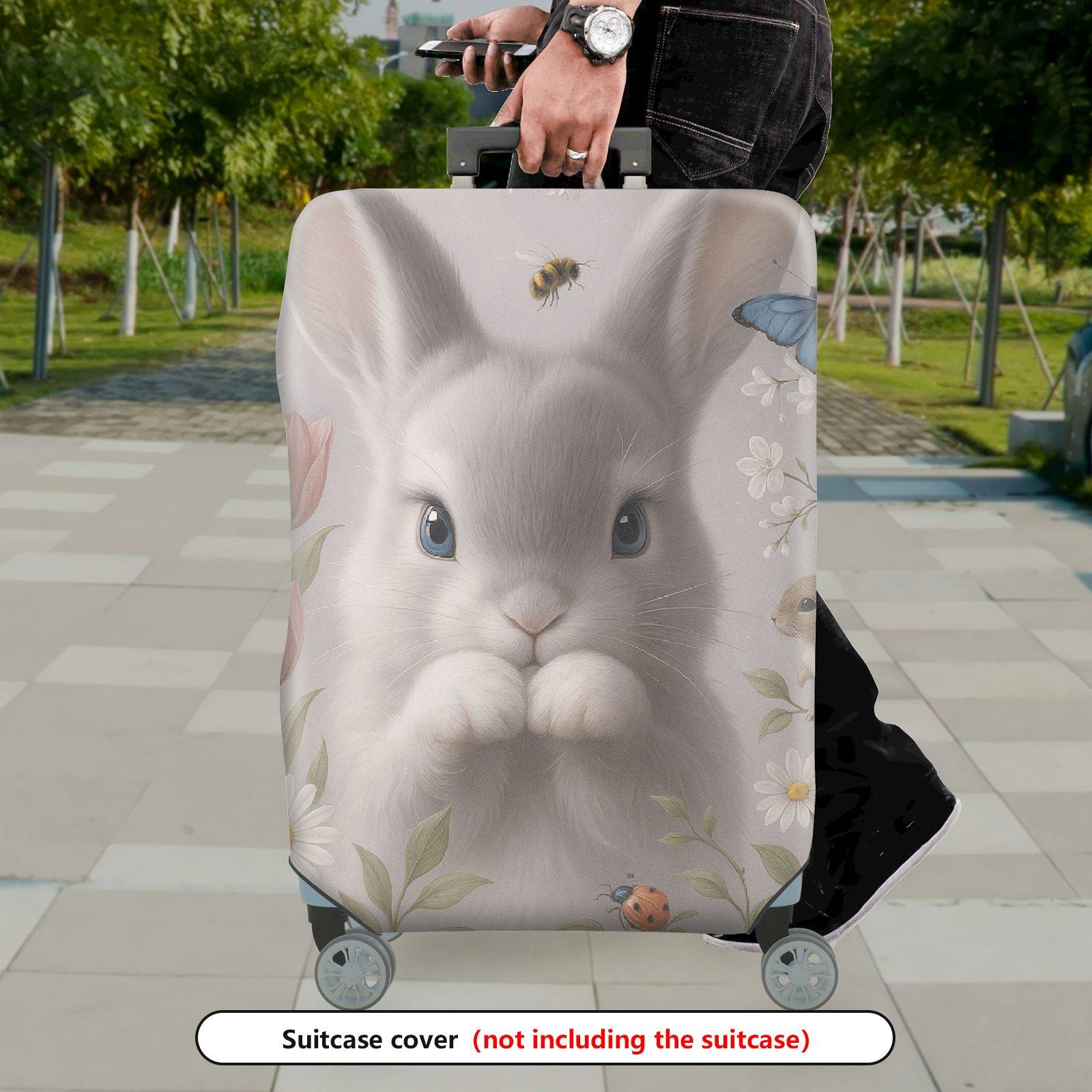 1-Piece Rabbit Floral Nature Butterfly Animal Cute  Suitcase Luggage Cover, Stretch Protective Sleeve