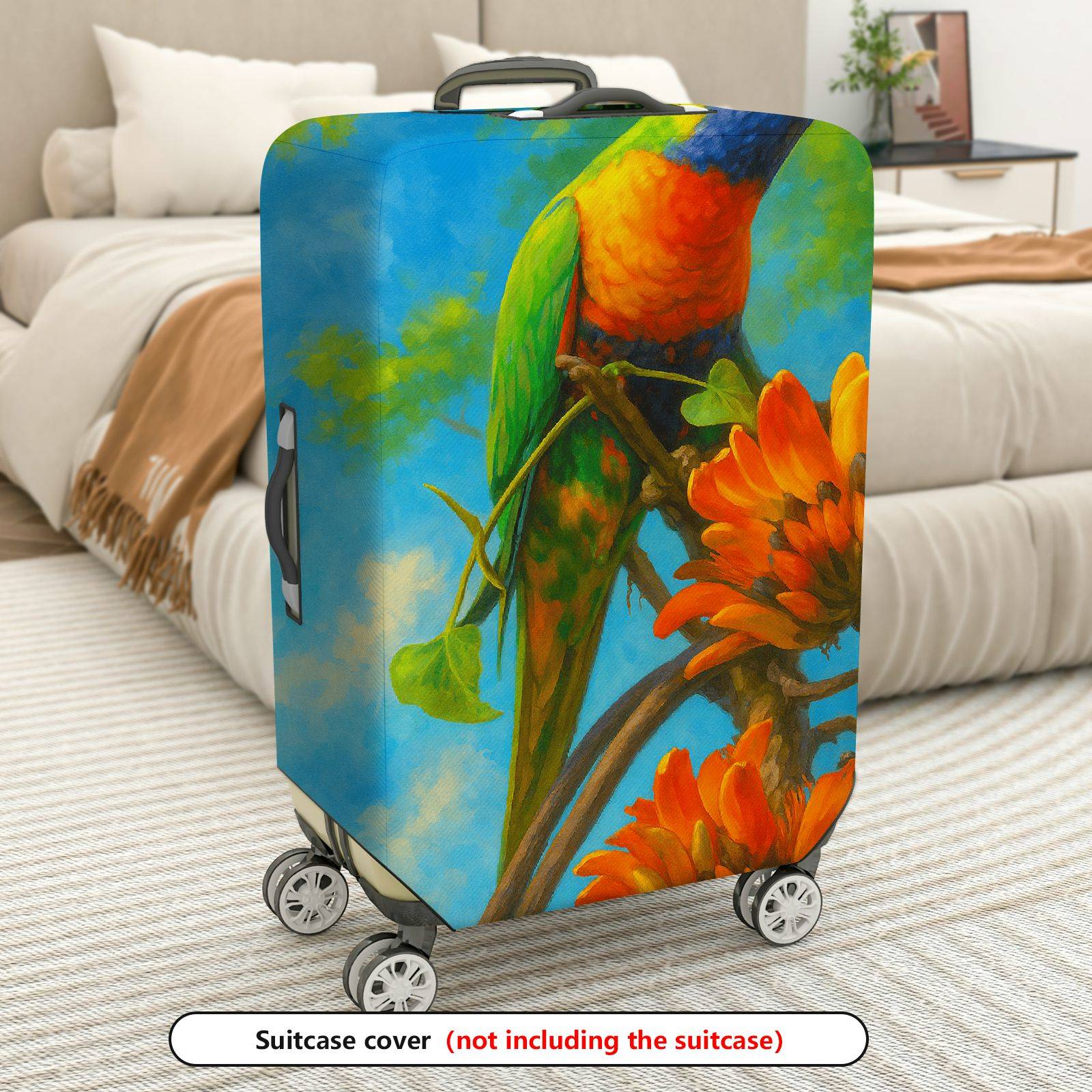1-Piece Parrot Floral Nature Art Colorful Bird  Suitcase Luggage Cover, Stretch Protective Sleeve