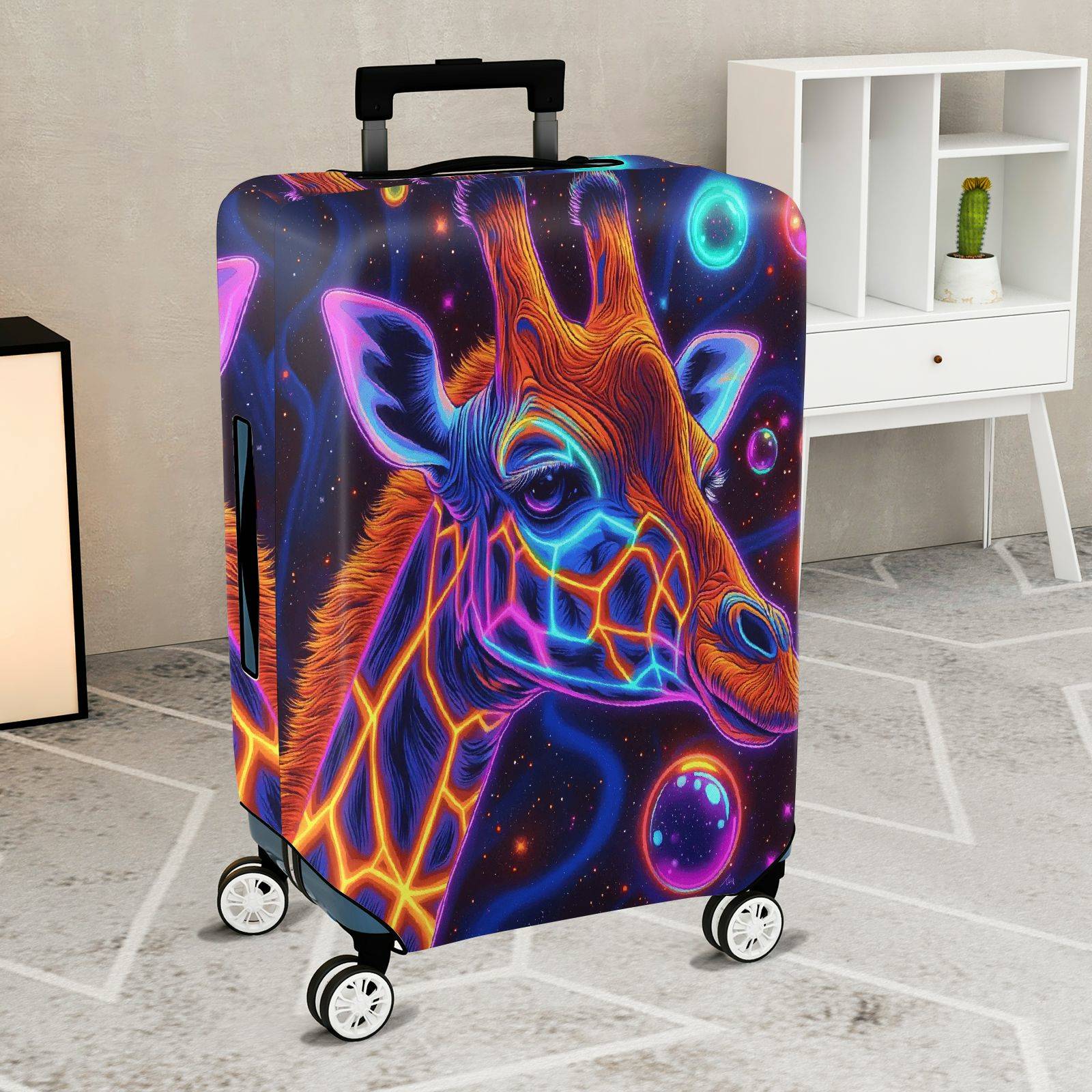 1-Piece Graffiti Giraffe Colorful Cosmic Art Vibrant  Suitcase Luggage Cover, Stretch Protective Sleeve