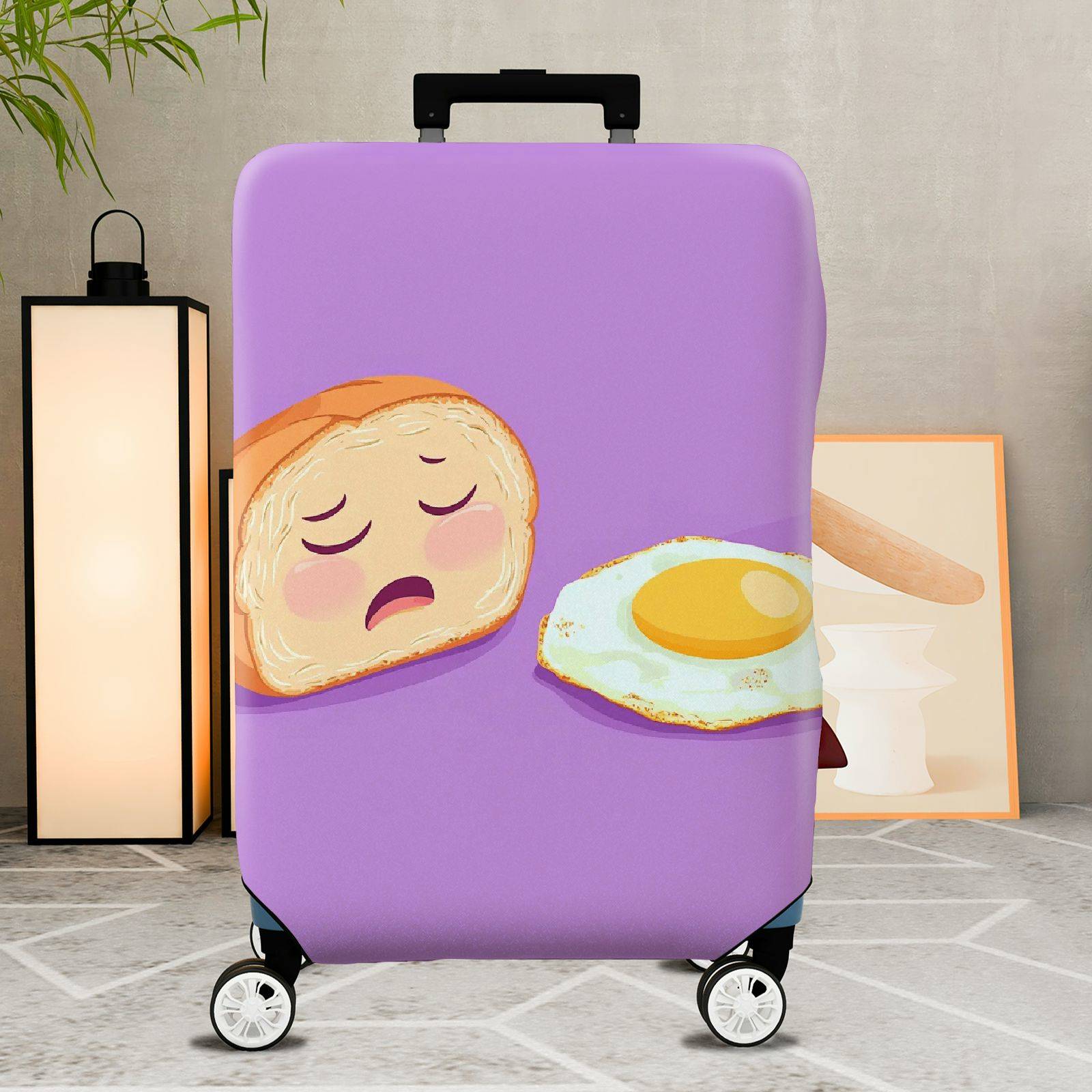 1-Piece Cute  Breakfast Bread Egg Purple  Suitcase Luggage Cover, Stretch Protective Sleeve