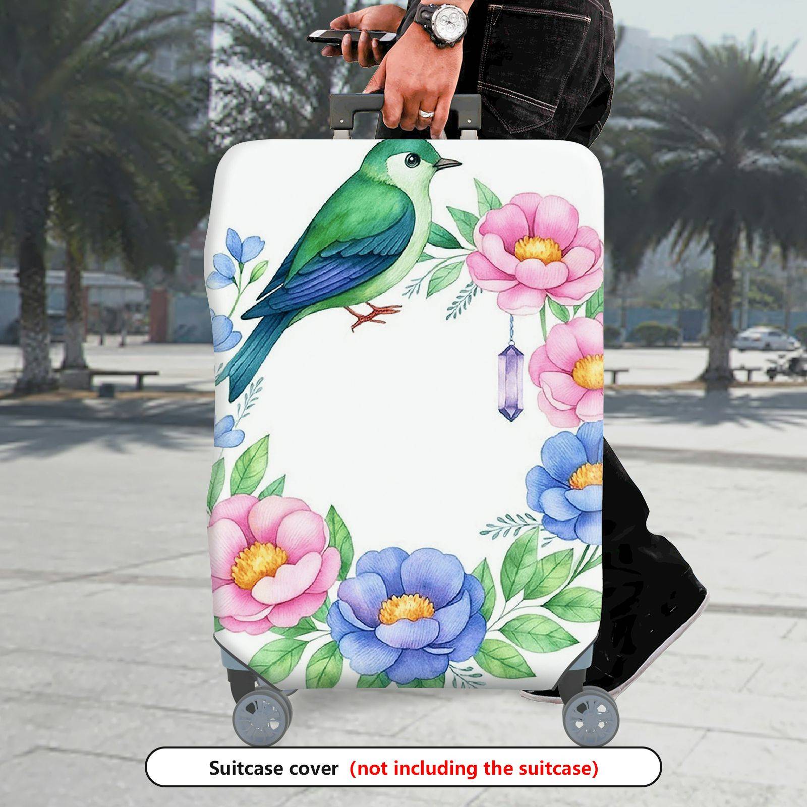 1-Piece Floral Bird Botanical Nature Art Pastel  Suitcase Luggage Cover, Stretch Protective Sleeve