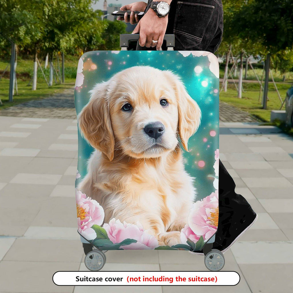 1-Piece Floral Dog Pink Peony Cute Animal  Suitcase Luggage Cover, Stretch Protective Sleeve