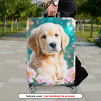 1-Piece Floral Dog Pink Peony Cute Animal  Suitcase Luggage Cover, Stretch Protective Sleeve