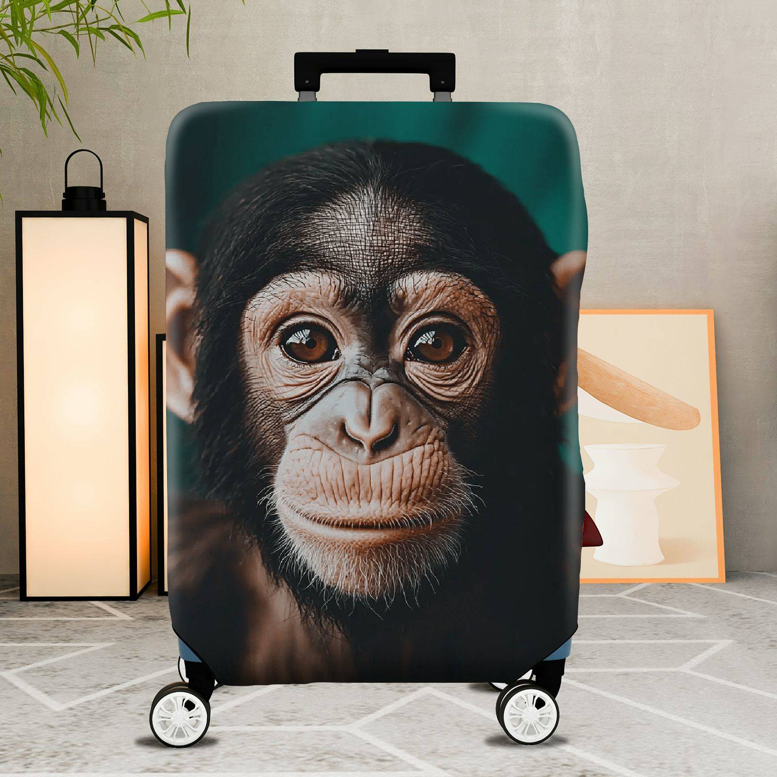 1-Piece Animal Jungle Face Ears Unique Creative  Suitcase Luggage Cover, Stretch Protective Sleeve