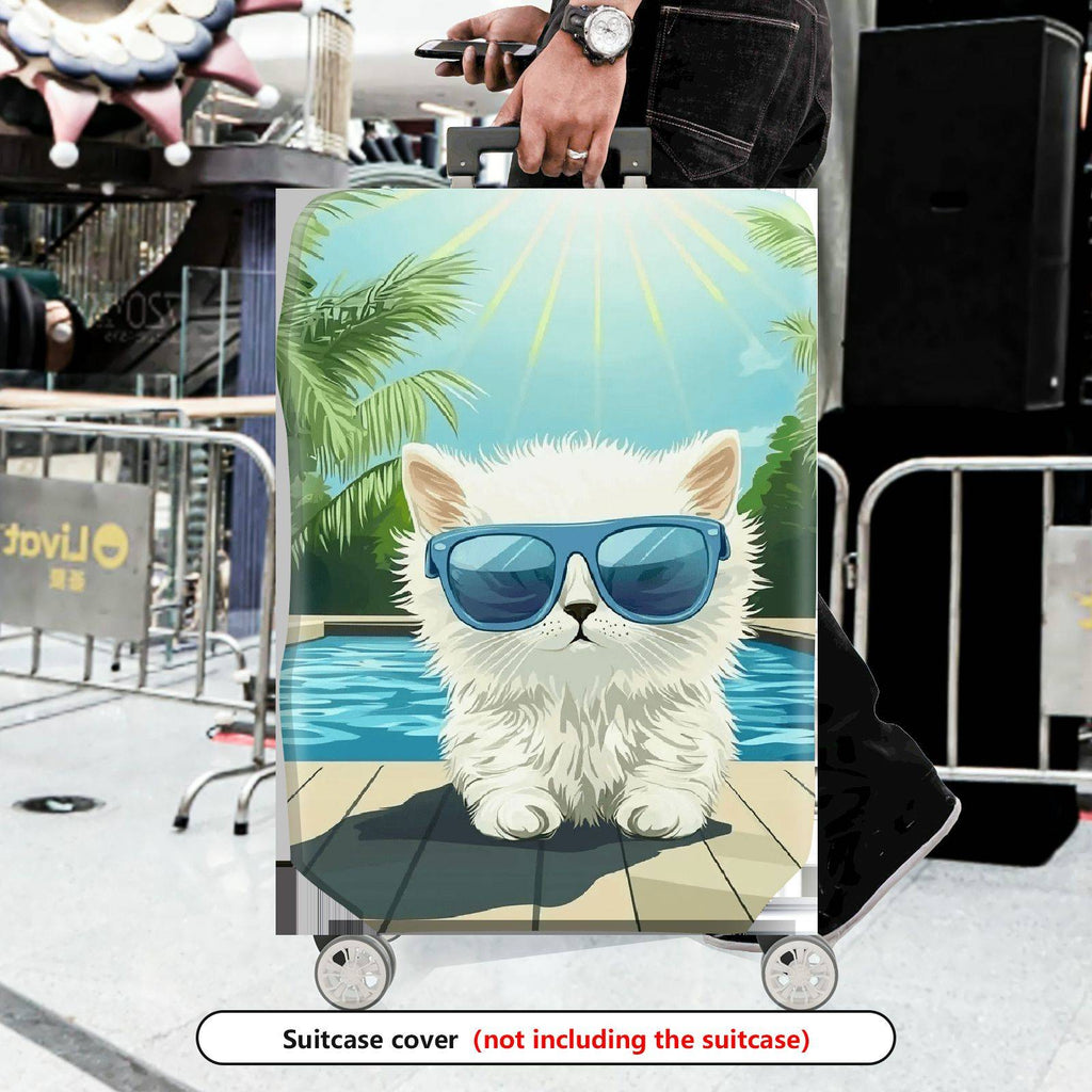 1-Piece Cat Sunglasses Pool Sun Holiday Vacation  Suitcase Luggage Cover, Stretch Protective Sleeve