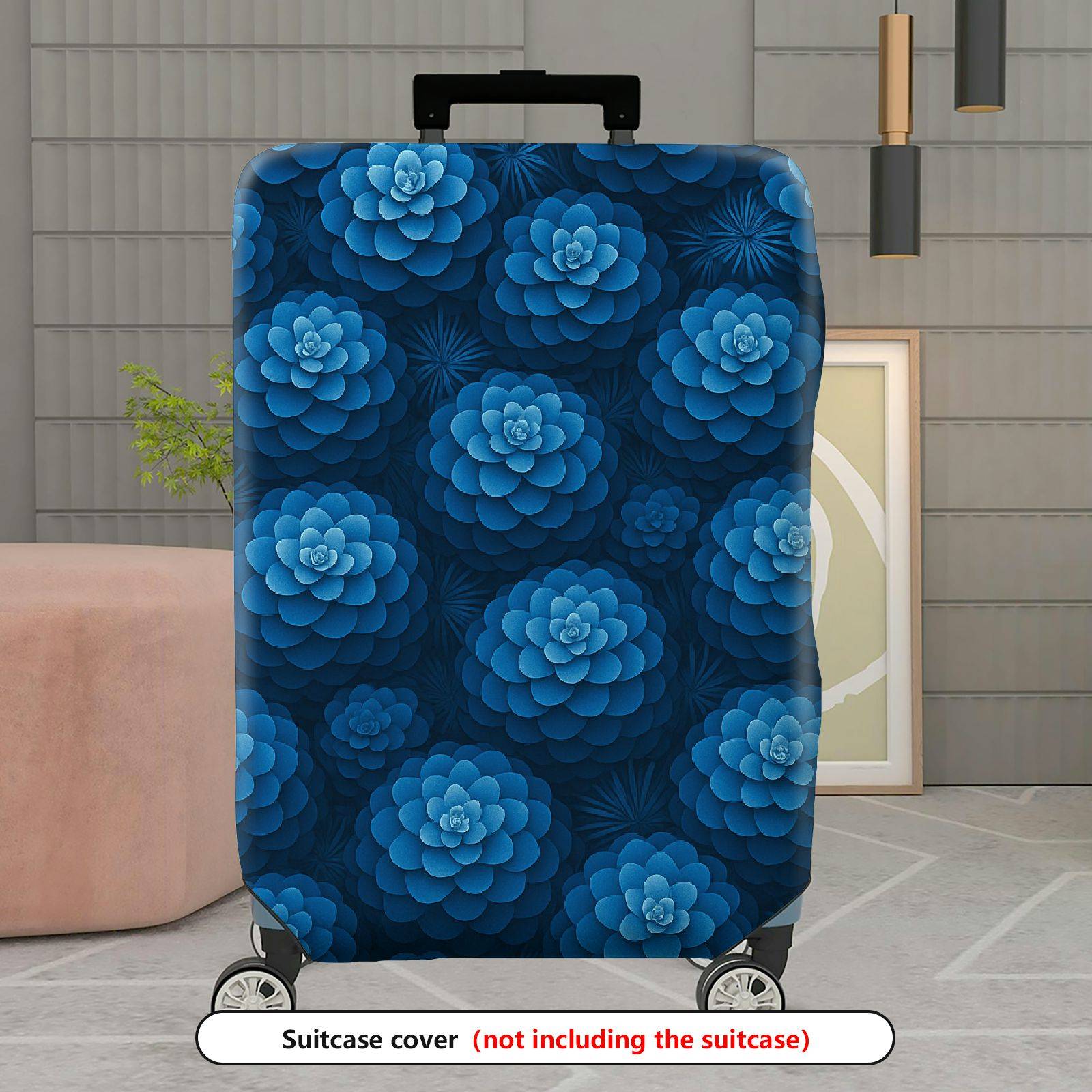 1-Piece Blue Floral Pattern Travel Holiday Spring Stylish  Suitcase Luggage Cover, Stretch Protective Sleeve