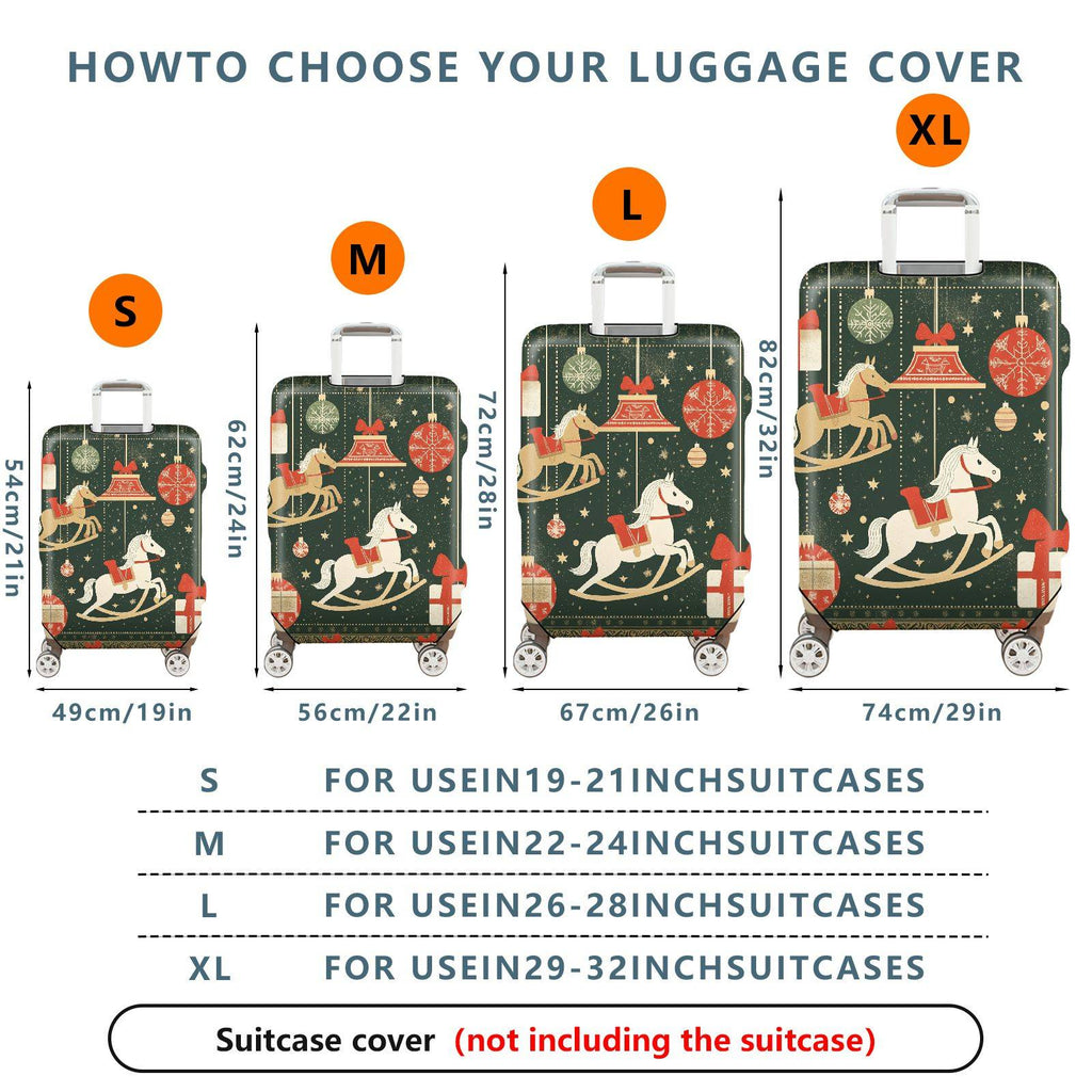 1-Piece Christmas Holiday Festive Gift Horse Ornament  Suitcase Luggage Cover, Stretch Protective Sleeve