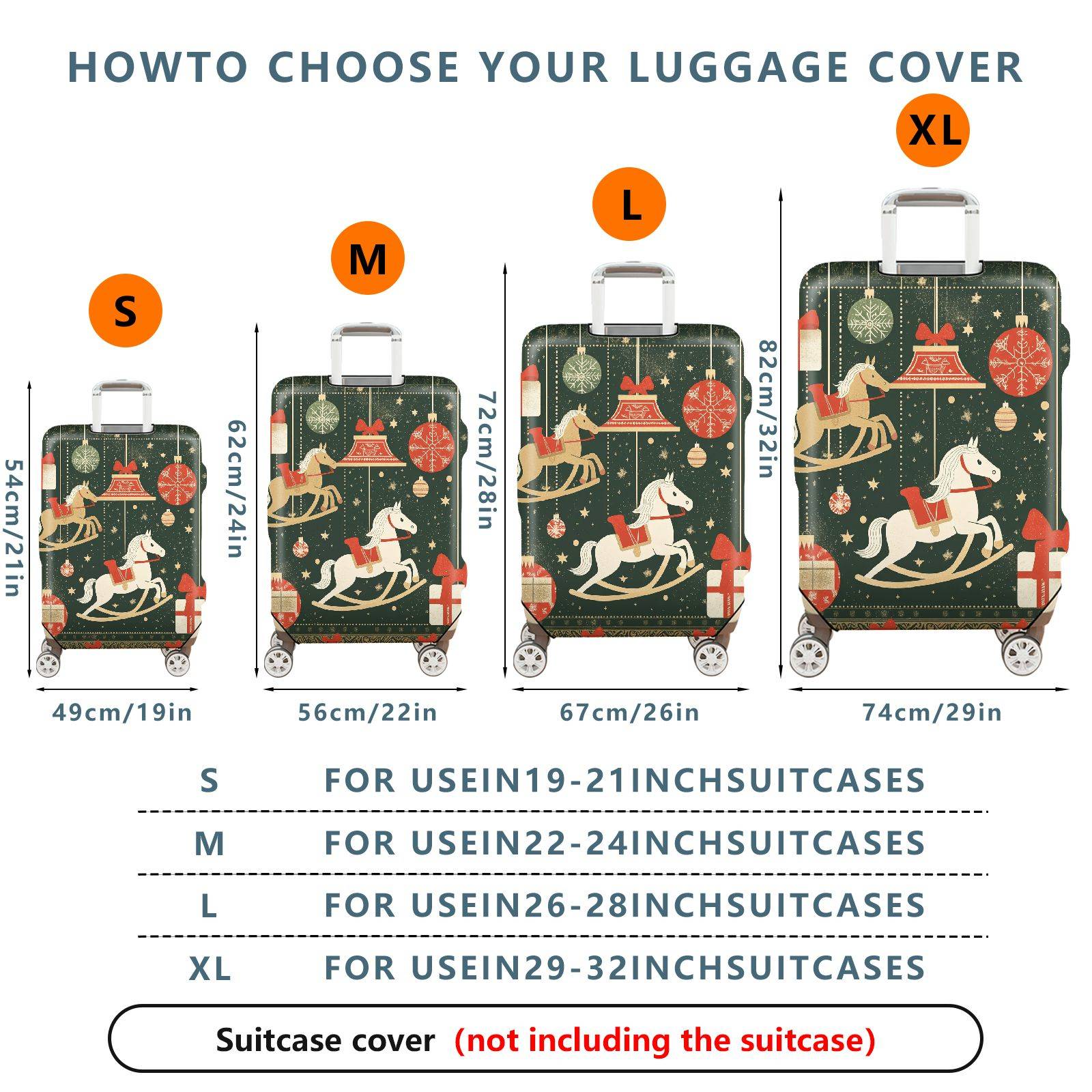1-Piece Christmas Holiday Festive Gift Horse Ornament  Suitcase Luggage Cover, Stretch Protective Sleeve