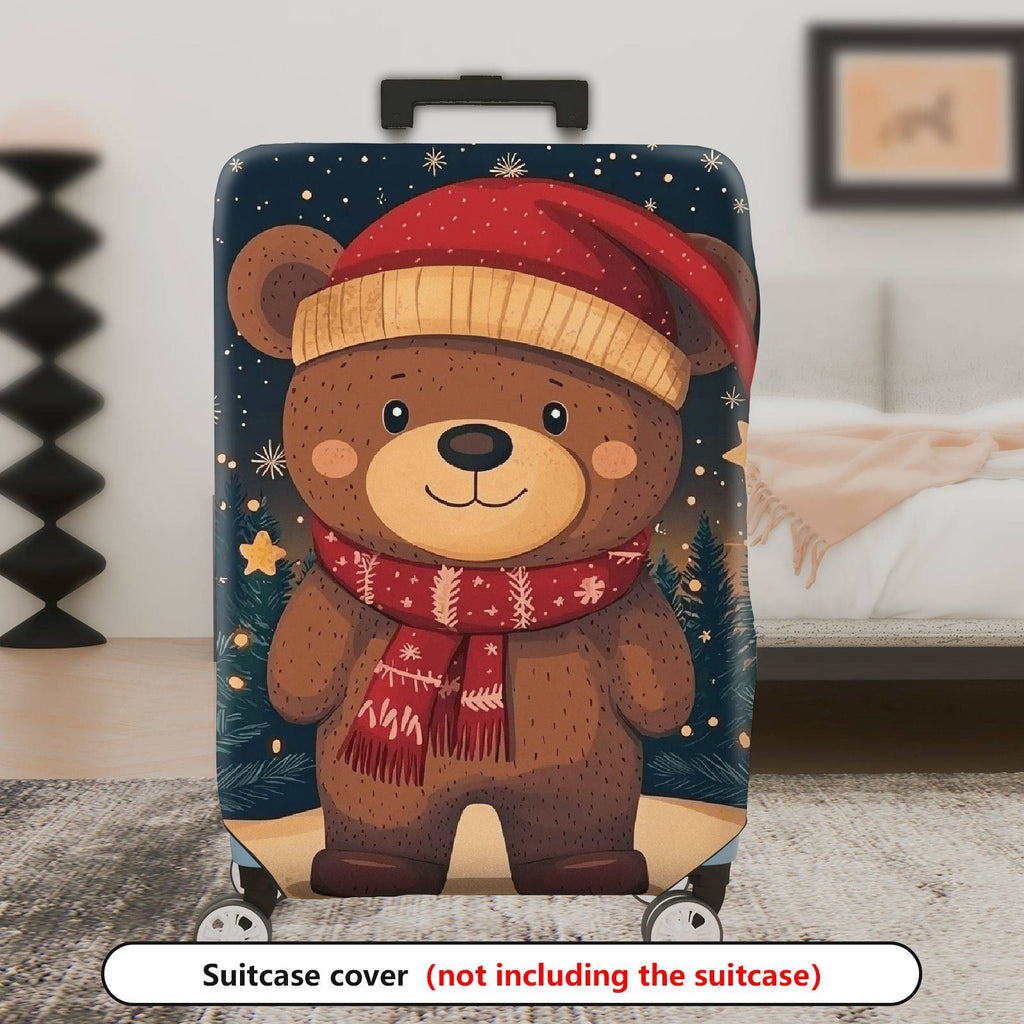 1-Piece Bear Christmas Winter Holiday Festive Cute  Suitcase Luggage Cover, Stretch Protective Sleeve