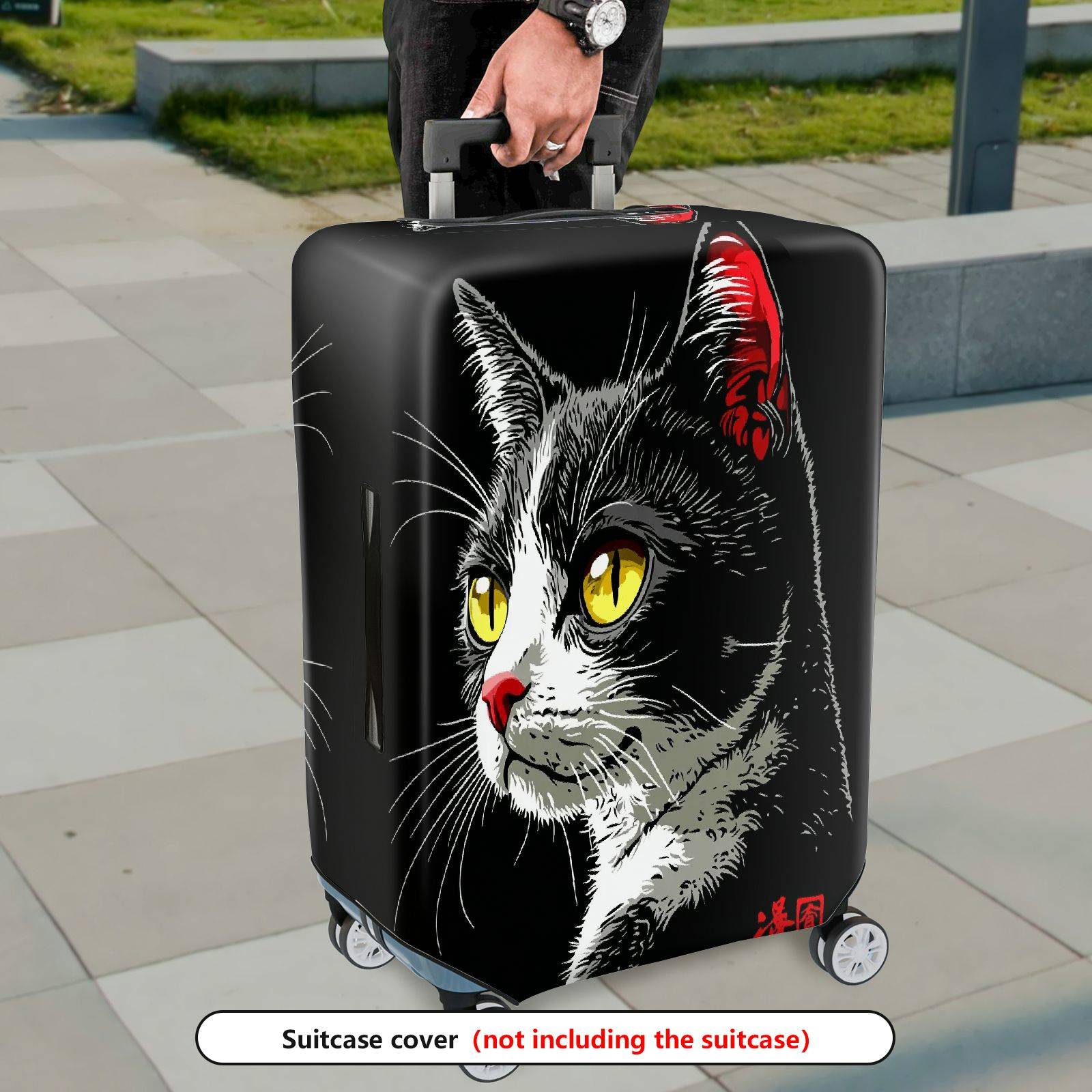 1-Piece Cat Graphic Artistic Stylish Unique Chic  Suitcase Luggage Cover, Stretch Protective Sleeve