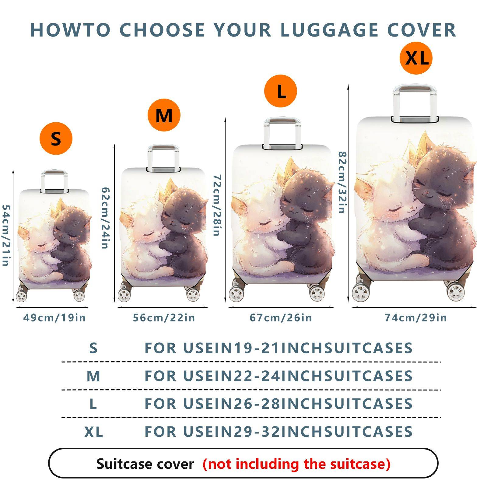 1-Piece Adorable Cat Love Hug Cuddling Cute Animal  Suitcase Luggage Cover, Stretch Protective Sleeve