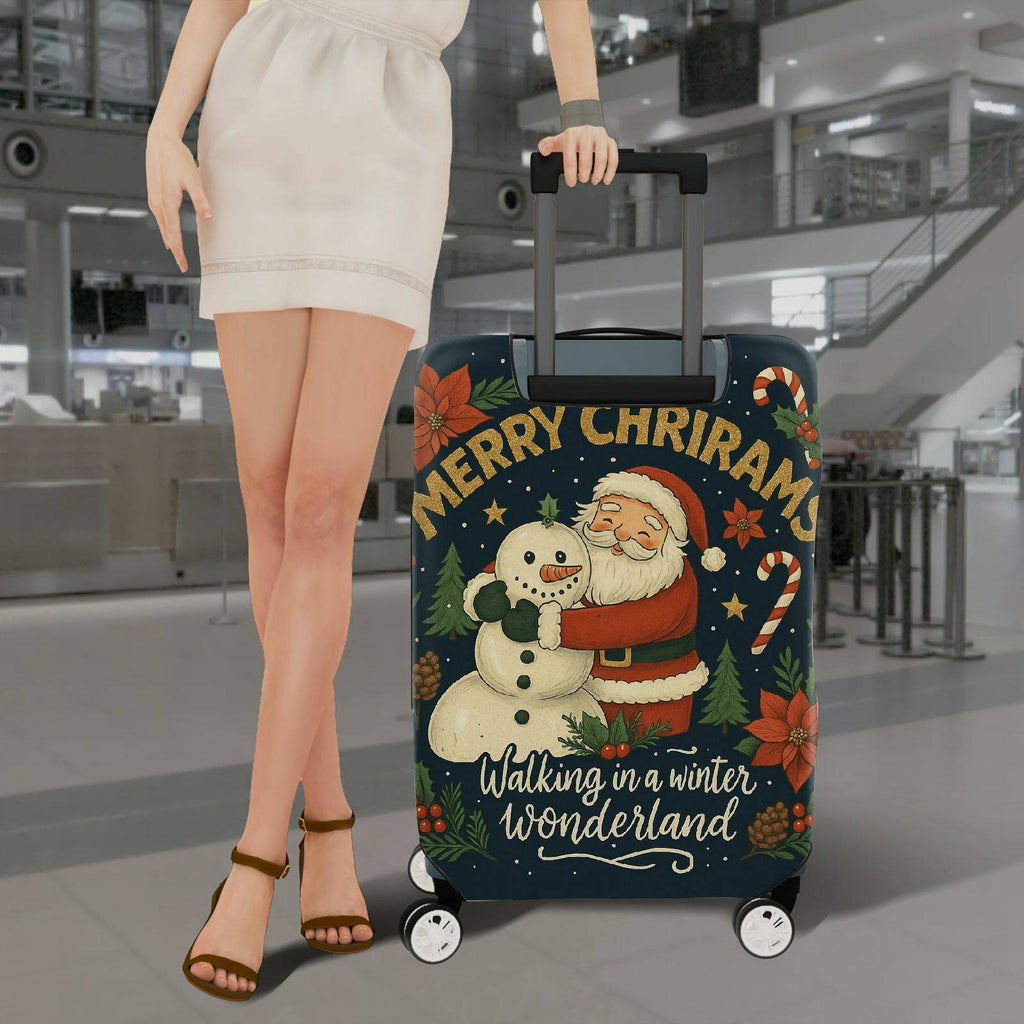 1-Piece Santa Snowman Christmas Winter Wonderland Holiday  Suitcase Luggage Cover, Stretch Protective Sleeve