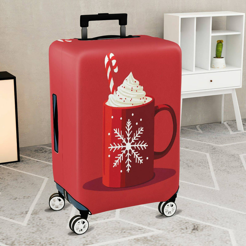 1-Piece Red Snowflake Candy Cane Hot Chocolate Holiday  Suitcase Luggage Cover, Stretch Protective Sleeve