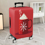 1-Piece Red Snowflake Candy Cane Hot Chocolate Holiday  Suitcase Luggage Cover, Stretch Protective Sleeve