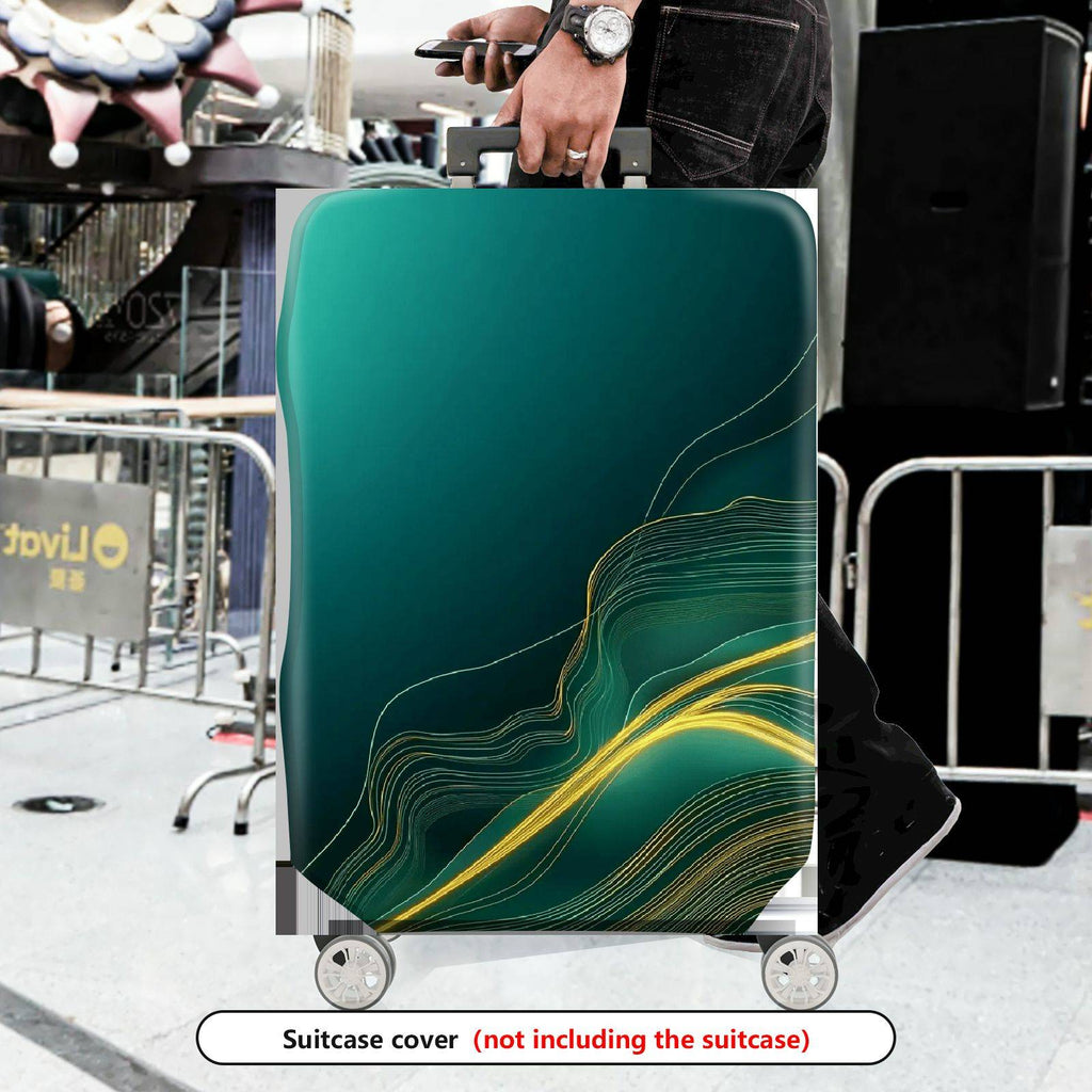 1-Piece Abstract Green Wave Flow Line Style Pattern  Suitcase Luggage Cover, Stretch Protective Sleeve