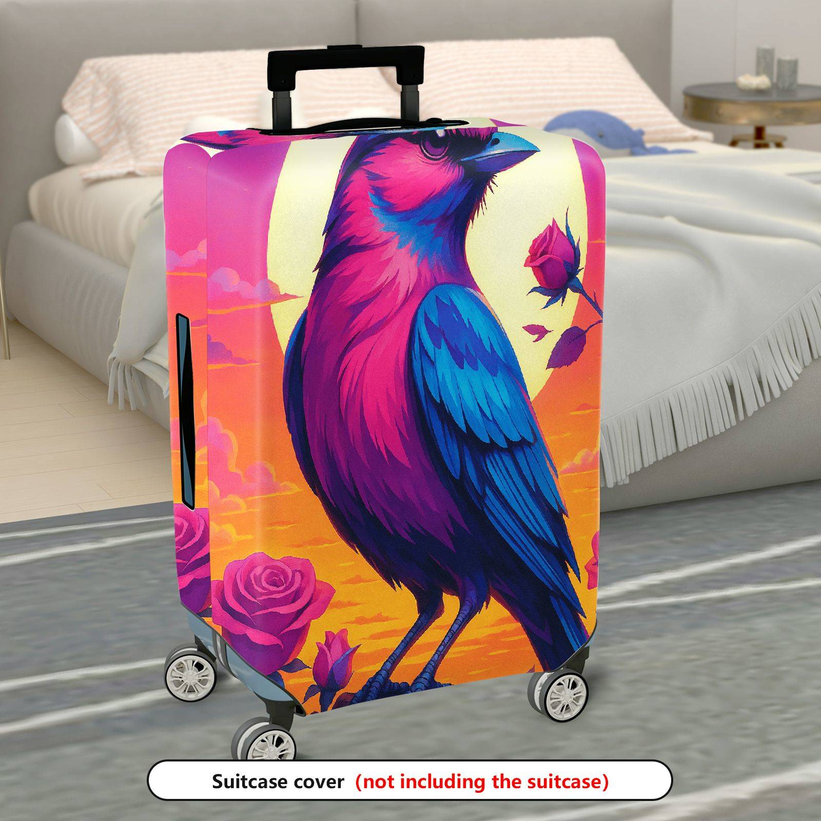 1-Piece Colorful Bird Rose Sunset Artistic Bright  Suitcase Luggage Cover, Stretch Protective Sleeve