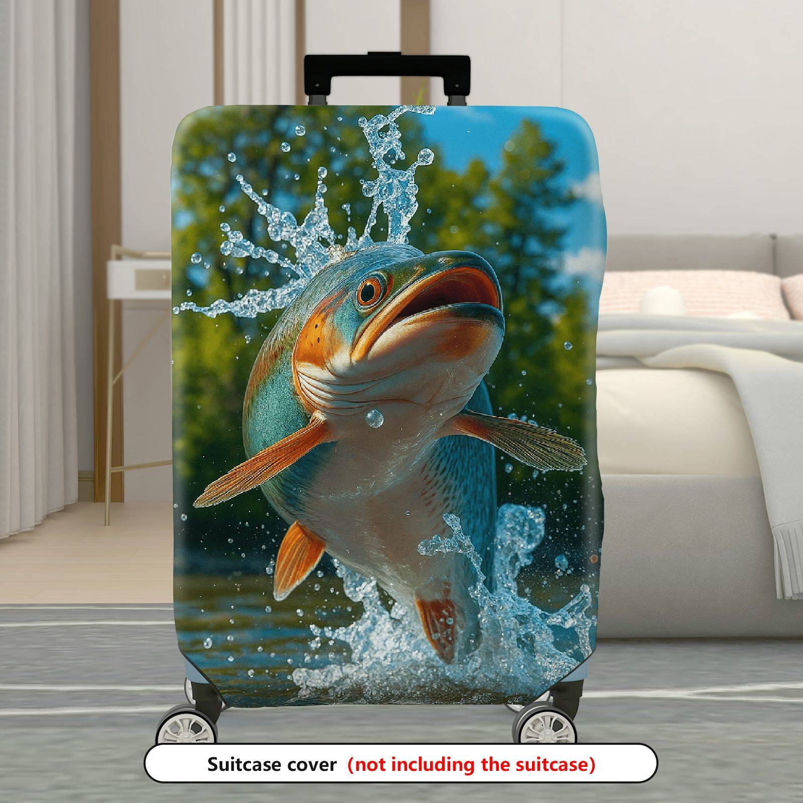 1-Piece Nature Fish Water Splash Artistic Playful Fresh  Suitcase Luggage Cover, Stretch Protective Sleeve