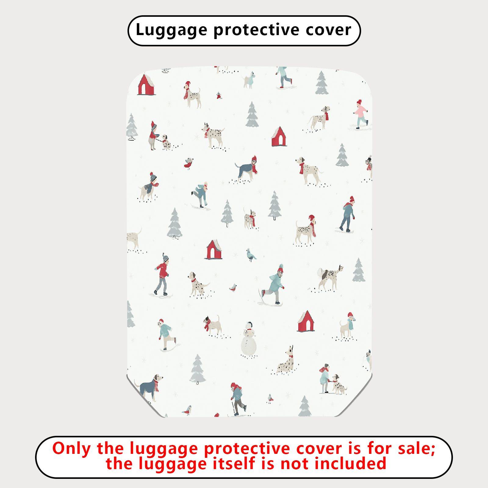 1-Piece Snowy Landscape Holiday Dog Winter Christmas Tree  Suitcase Luggage Cover, Stretch Protective Sleeve
