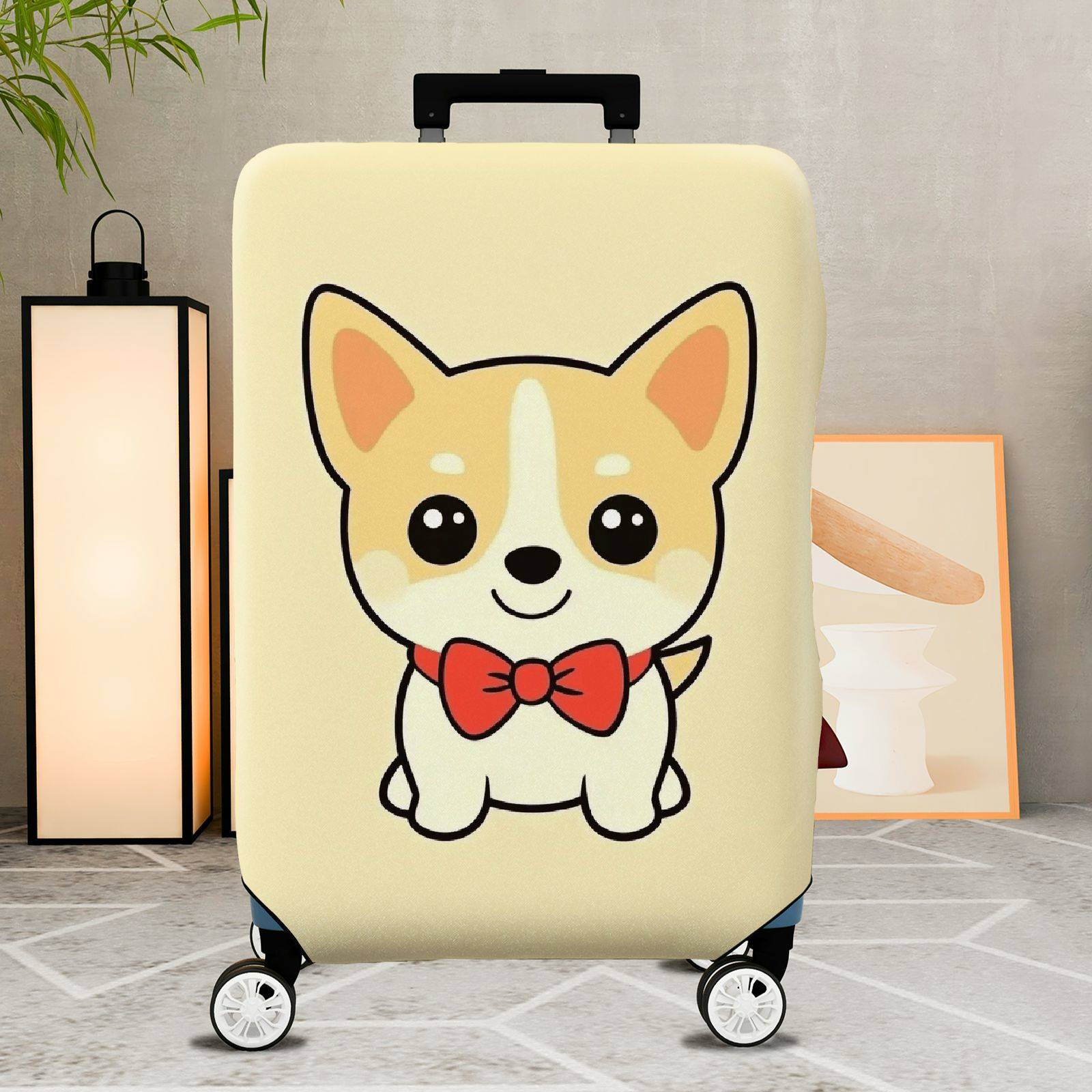 1-Piece Cute Corgi  Dog Red Bowtie Animal  Suitcase Luggage Cover, Stretch Protective Sleeve