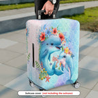1-Piece Dolphin Floral Watercolor Ocean Mermaid Pattern  Suitcase Luggage Cover, Stretch Protective Sleeve