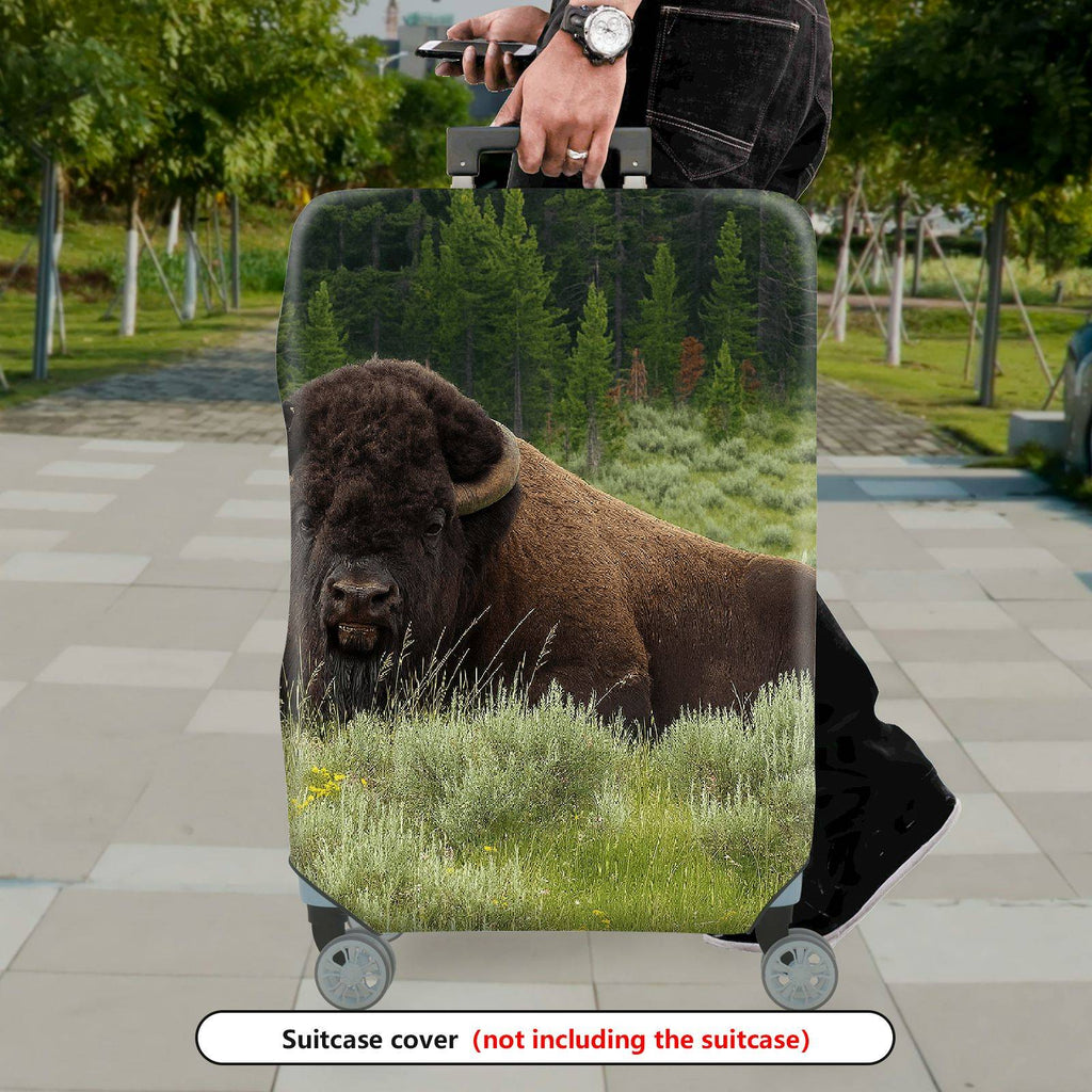 1-Piece Buffalo Wildlife Landscape Nature Green Forest Travel  Suitcase Luggage Cover, Stretch Protective Sleeve